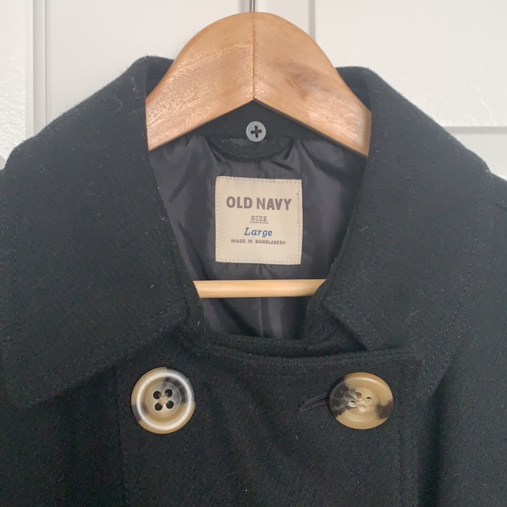 Old Navy Long Black Double Breasted Coat. Size L - Picture 4 of 4